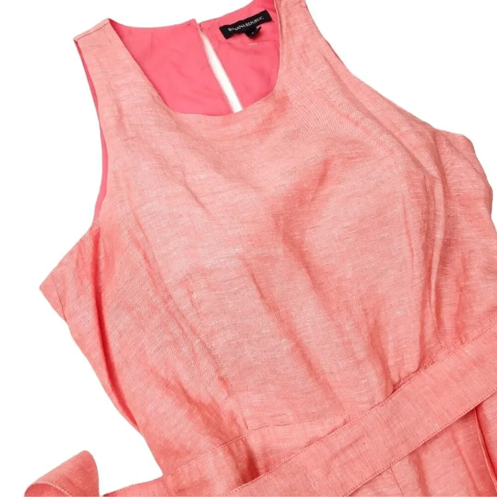 NEW Banana Republic Coral Linen Blend Belted Wide Leg Jumpsuit – Size 6